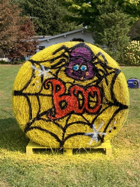 Spider web painted hay bale in 2024 | Painted hay bales, Hay bales ...