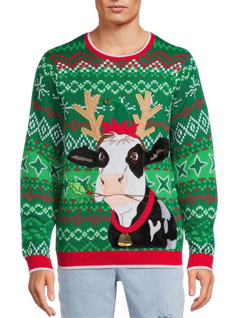 Holiday Time Men's Cow Ugly Christmas Sweater - Walmart.com