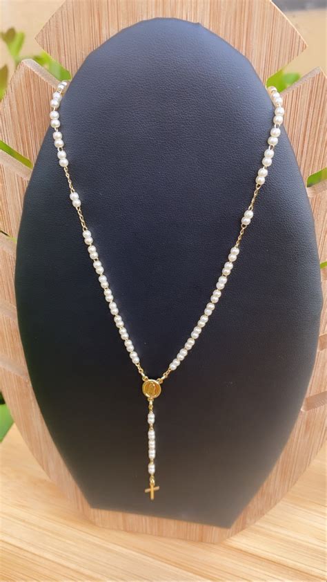 Pearl Rosary Necklace Gold Rosary Catholic Jewelry | Etsy