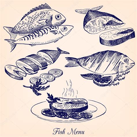 Set of hand drawn fish dishes Stock Vector Image by ©cat_arch_angel #52344839