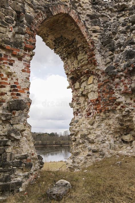 Ruins of Aizkraukle castle stock image. Image of grass - 94587403