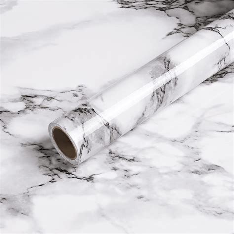 Buy Caltero Marble Wallpaper 15.7" x 394" Marble Contact Paper Black ...