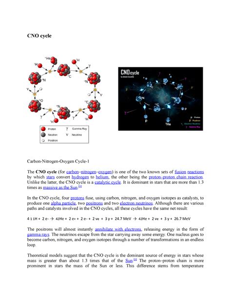 CNO cycle - Lecture notes 1 - CNO cycle Carbon-Nitrogen-Oxygen Cycle- The CNO cycle (for - Studocu