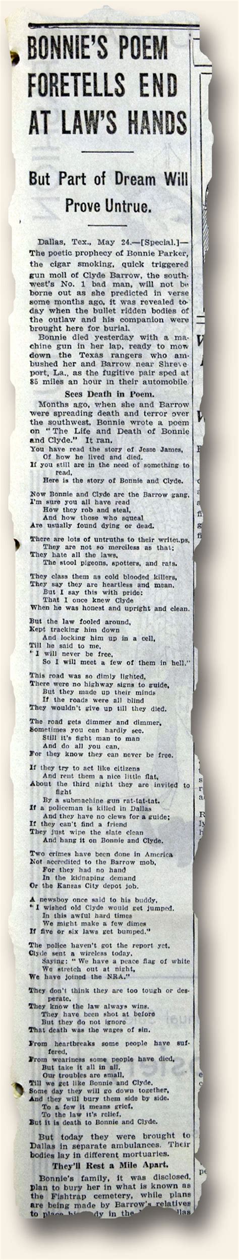 They Put It In Print... Bonnie Parker's Prophetic Poem... - History's ...