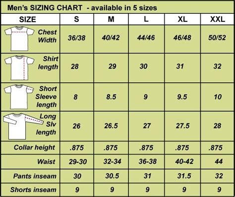 Men's Clothing Size Chart | Clothing size chart, Mens outfits, Size chart