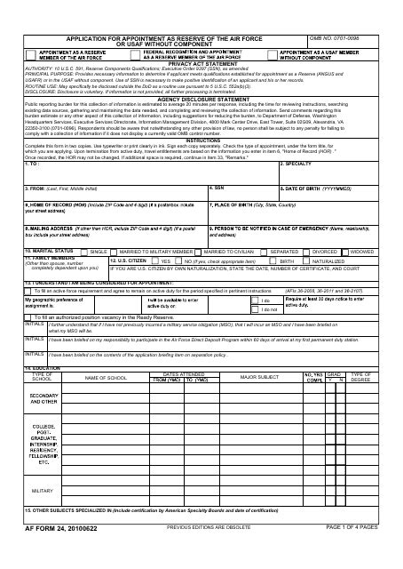 AF Form 24 - Fill Out, Sign Online and Download Fillable PDF ...