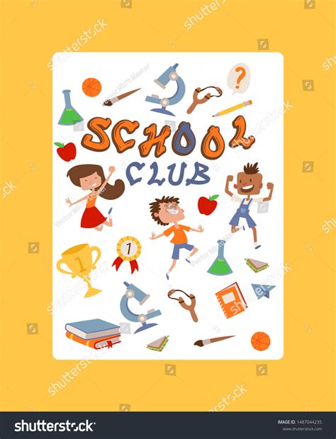 School Club Poster Kids Education Equipment Stock Vector (Royalty Free) 1487044235