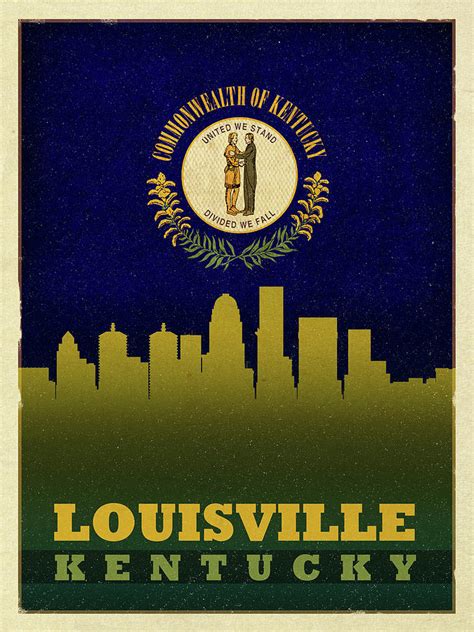 Louisville City Skyline State Flag Of Kentucky Mixed Media by Design ...