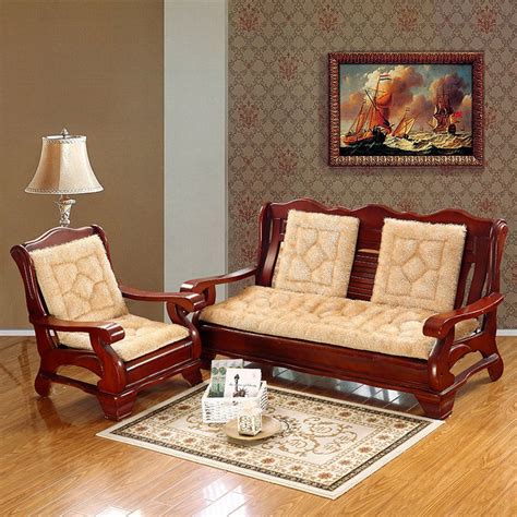 Simple and modern wooden sofa cushion set red solid wood sofa thick non-slip single three-person ...