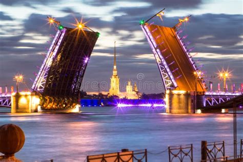 Neva River with Palace Bridge in St. Petersburg, Russia Stock Image - Image of illumination ...