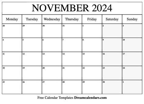 November 2024 Calendar - Free Printable with Holidays and Observances