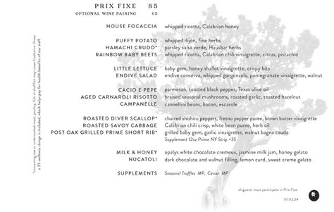 Prix Fixe Menu - Juniper Italian Cuisine