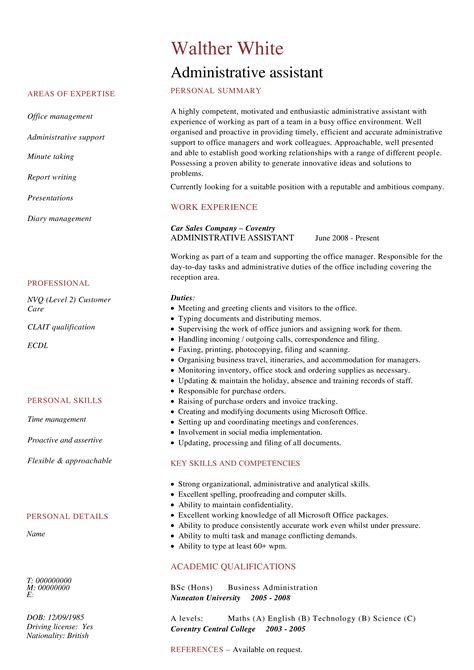 Administrative Work Experience Resume | Templates at allbusinesstemplates.com