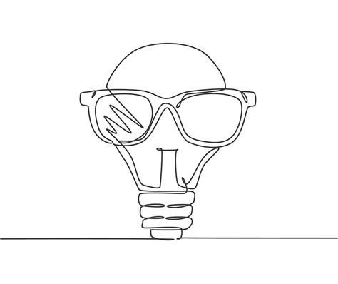 One single line drawing of bright light bulb with trendy sun glasses logo identity. Cool ...