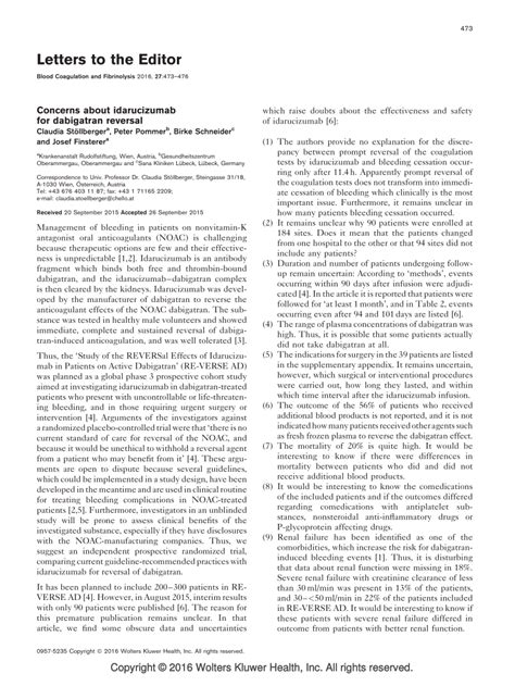 (PDF) Concerns about idarucizumab for dabigatran reversal