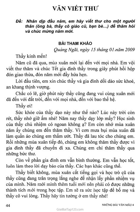 Nhân dịp đầu năm, em hãy viết thư cho một người thân (ông bà, thầy cô ...