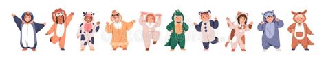 Kids in Animal Kigurumi Onesies. Funny Characters Disguised in Costumes Stock Illustration ...