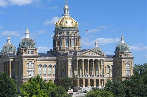 Iowa State Capitol, Des Moines, Iowa. The main dome of the capitol is layered with gold leaf ...