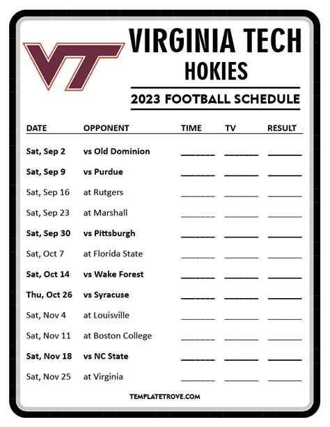 Printable 2023 Virginia Tech Hokies Football Schedule