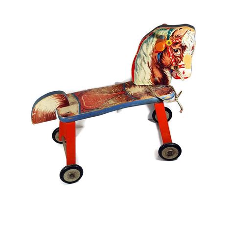 Vintage Toy Riding Horse, Child's Wooden Horse Scooter, 1950s Hobby Horse with Wheels in 2022 ...