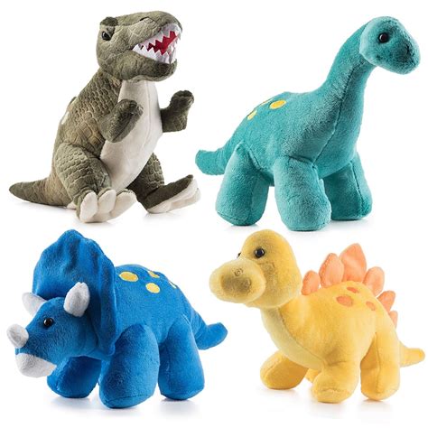 Prextex High Qulity Plush Dinosaurs 4 Pack 10'' Long Great Gift For Kids Stuffed Animal ...