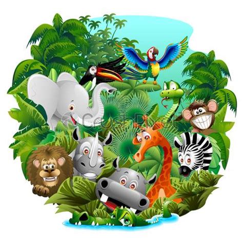 Wild Animals Cartoon in the Jungle Vector illustration - stock vector 853588 | Crushpixel