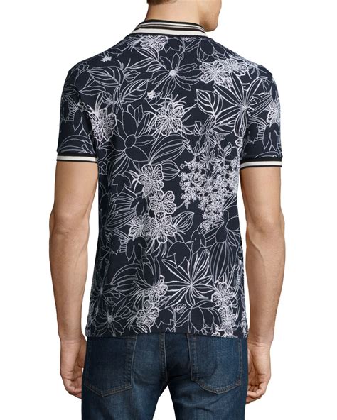 Etro Floral-print Short-sleeve Pique Polo Shirt in Black for Men - Lyst