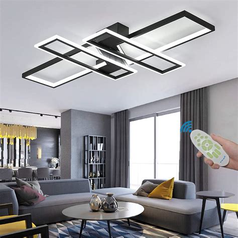 SMG Modern LED Ceiling Lights, Black Dimmable Chandelier, Remote Control Rectangular Diningroom ...