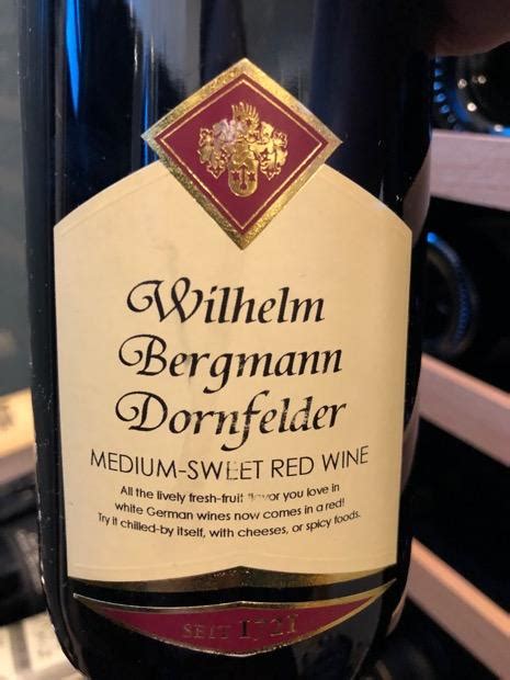 NV Wilhelm Bergmann Dornfelder Medium Sweet, Germany, Rheinhessen - CellarTracker