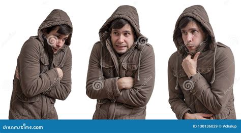 Young Man Feel Cold. Isolated on White Background Stock Image - Image ...