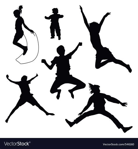 Isolated silhouettes of kids jumping Royalty Free Vector