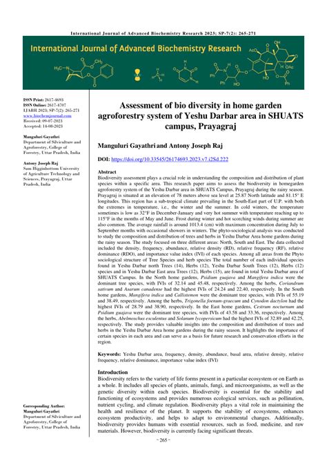 (PDF) Assessment of biodiversity in homegarden agroforestry system in ...