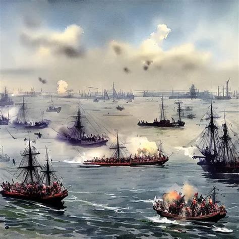 Battle of Manila Bay 1898 in watercolor