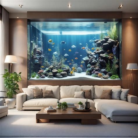 Premium Photo | Living room design with big aquarium