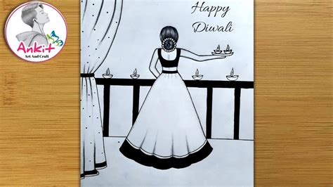 Beautiful Diwali Drawing Easy/ Diwali Festival Scenery Drawing Easy For Beginners - YouTube