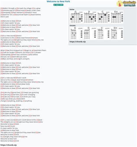 Chord: Welcome to New York - tab, song lyric, sheet, guitar, ukulele | chords.vip
