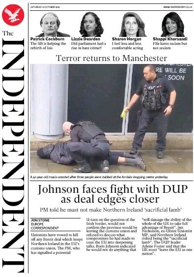 The Independent (UK) Front Page for 12 October 2019 | Paperboy Online Newspapers