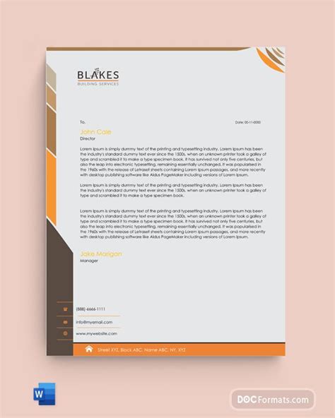 a letterhead with orange and brown accents on the front, in an elegant ...