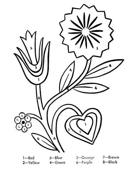 Cute Flowers Color by Number Coloring Page - Free Printable Coloring Pages for Kids