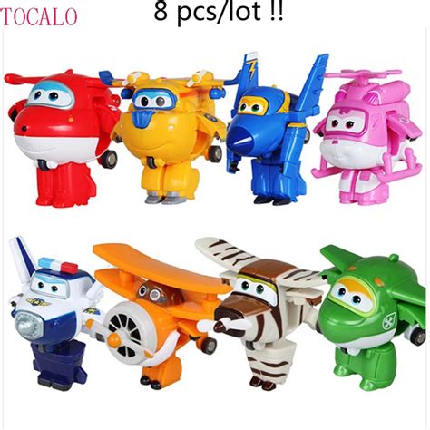 New 8PCS/Set Super Wings Mini Airplane ABS Robot Toys Action Figures Super Wing Transformation ...