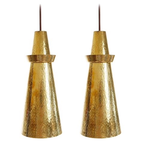 Pair of Mid-Century Modern Pendant Lights, Hammered Polished Brass, 1960s For Sale at 1stDibs