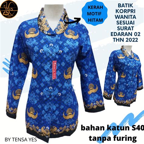 Jual seragam Batik KORPRI wanita motif terbaru tahun 2022 bahan katun S40 by Tensa Yes | Shopee ...