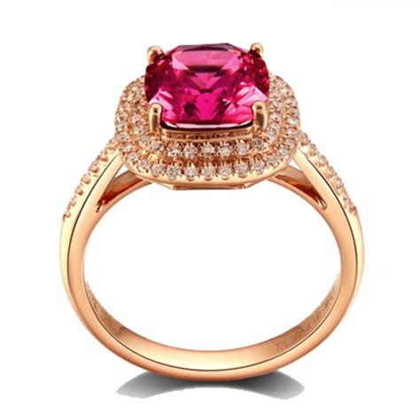 2 Carat cushion cut Ruby and Diamond Halo Engagement Ring in Yellow ...