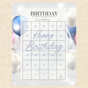 Birthday Countdown Calendar Instant Download Printable PDF, Milestone Birthday - Etsy