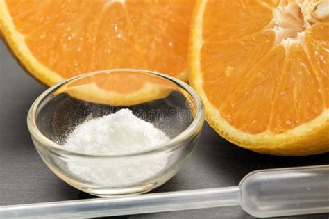 Vitamin C , Ascorbic Acid Powder Stock Photo - Image of orange, fruit ...