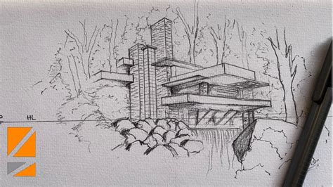 Falling Water Frank Lloyd Wright Sketching#sketchlikeanarchitect - YouTube