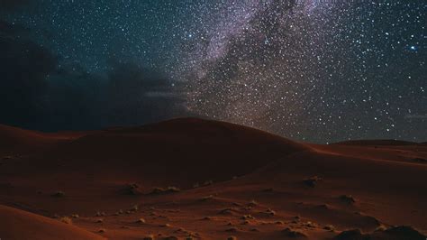 desert, night, starry sky, landscape, dark, 4k HD Wallpaper