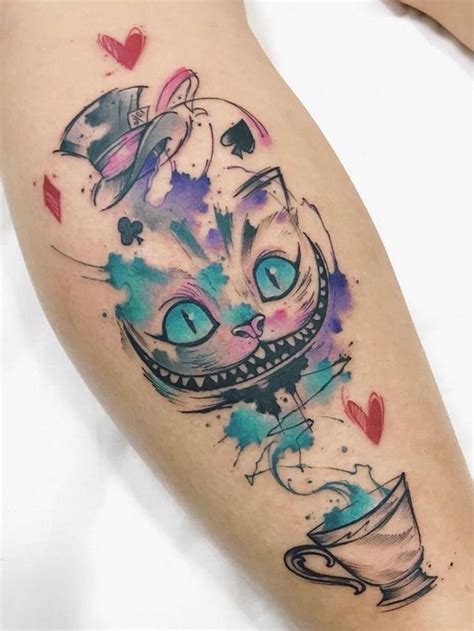 cheshire cat, alice in wonderland inspired, small flower tattoos, white background | Cat tattoo ...