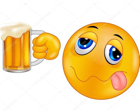 Emoticono de dibujos animados Smiley sosteniendo cerveza 2023