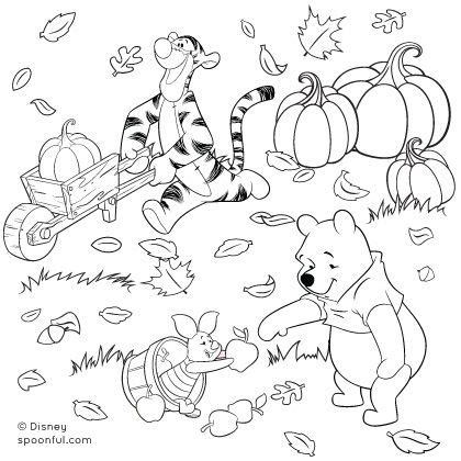 Winnie the Pooh and Friends Fall Coloring Page | Fall coloring pages, Thanksgiving coloring ...